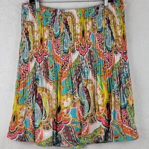 Bohemian Sz XL Skirt Midi Flare Pleated Pull On Whimsy Colorful Paisley Casual